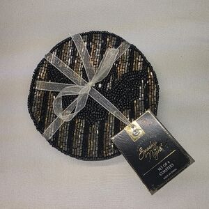 Set Of 4 Authentique Spooky Night Beaded Bat Halloween Coasters Holiday Goth NWT